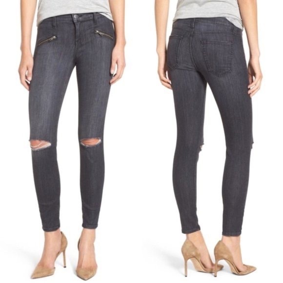 CURRENT/ELLIOTT Soho Stiletto Caliber Destroyed Skinny Jeans in Charcoal Gray - Picture 1 of 7